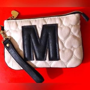 ★Brand New★BETSEY JOHNSON Large Quilted Hearts "M" initial Wristlet★Rare★